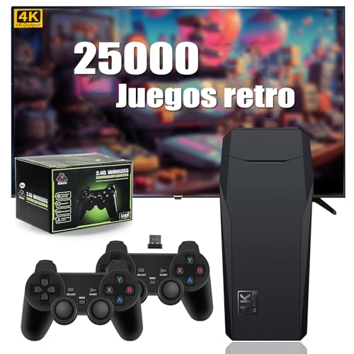 Consola de juegos retro M8, 64 GB, nostalgia, más de 25 000 videojuegos plug and play para TV, 12 emuladores, consola de videojuegos retro compatible con salida 4K HD, 2 controladores inalámbricos