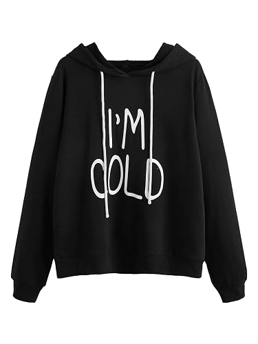 SweatyRocks Women's Long Sleeve Hoodie Shirt Top Casual Graphic Letter
