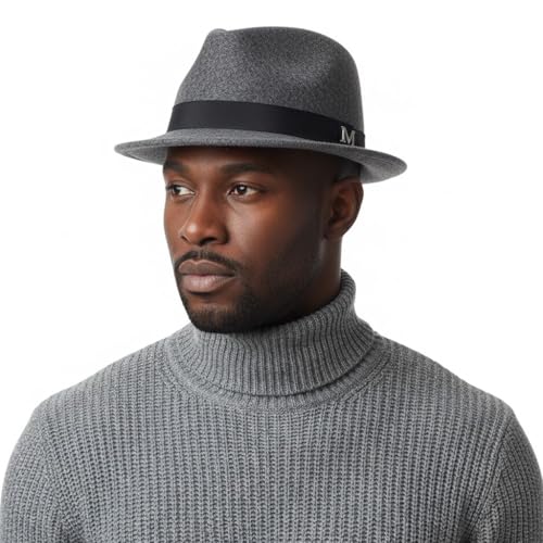 FREEBIRD99 100% Wool Felt Panama Fedora Hat Short Brim Trilby Flat Hat for Men Women (AU, Numeric, 7, 7 1/4, Dark Gris Chine)