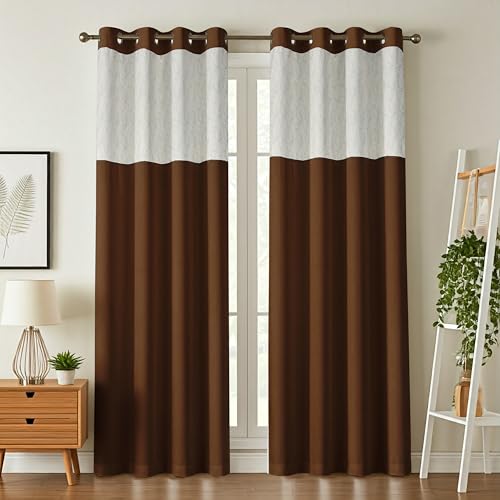 Image of IVAZA Dual-Tone Design 100% Complete Blackout Curtains - Room Darkening Curtain for Windows -, Heavy Blackout, Thermal Insulation Curtains, Black Out Curtain for Windows 5 feet Set of 2 Coffee