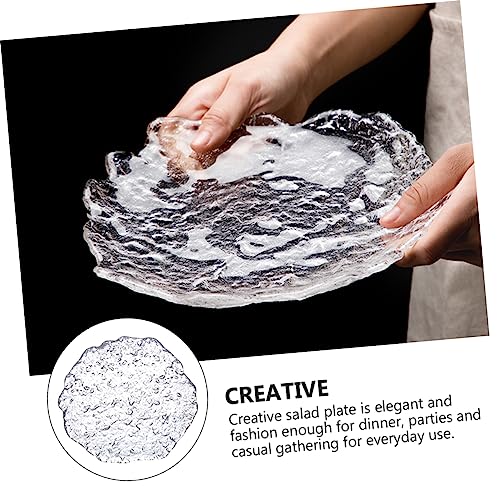 PRETYZOOM 1pc Creative Glass Salad Plate for Serving Desserts and Snacks Unique Irregular Design for Home Parties Weddings and Celebrations Food-grade Glass Dish for Appetizers and Sides