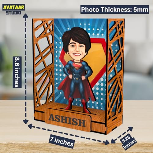 Image of Personalized Gift for Kids, Friends Character Caricature Photo Frame Unique Design Customized Gift for Children, Return Gift Idea (SUPERMAN, BOX)