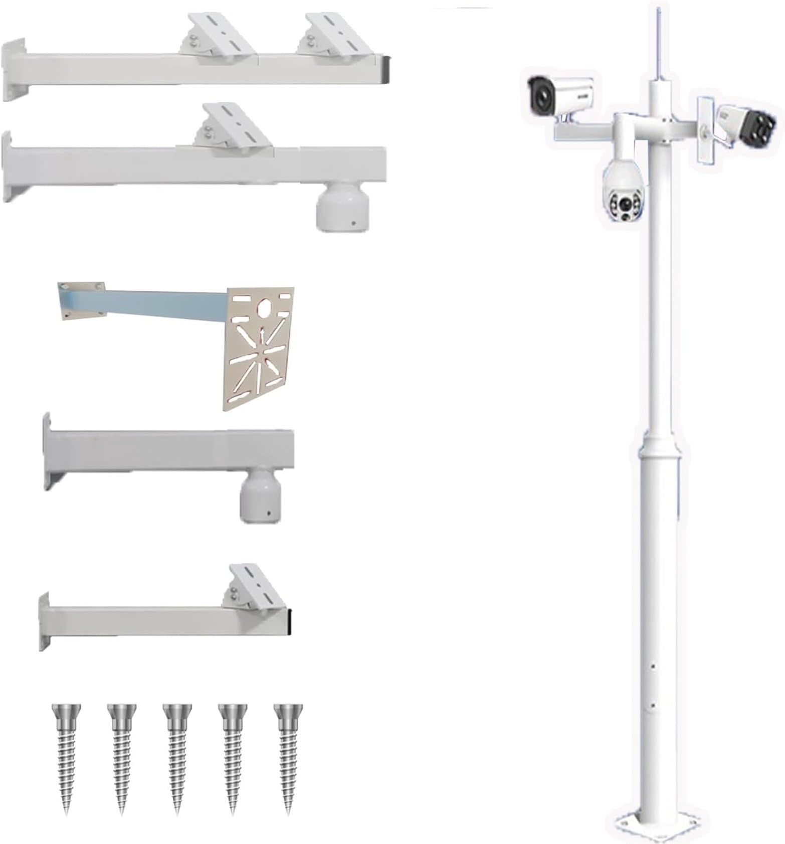 Nuxyyds Outdoor Surveillance Camera Pole with Universal Bracket and Ground Stake, Security Camera Stand with Lightnings Rod, for CCTV/IP/PTZ/Dome/Box Camera, Courtyard Light Post 8.2ft~2.5m