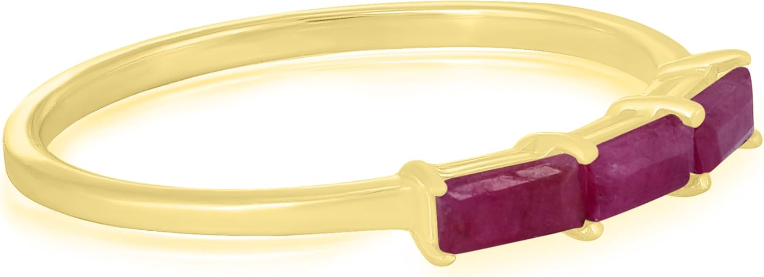 Heidi 14k Gold & Sterling Silver Genuine Gemstone Stackable 3-Stone Baguette Ring, Sizes 6-8