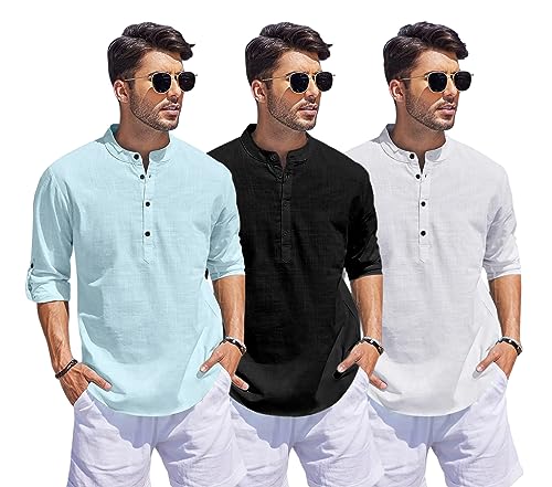 Image of Combo of Men Solid Cotton Blend Straight Kurta Shirt Pack of 3
