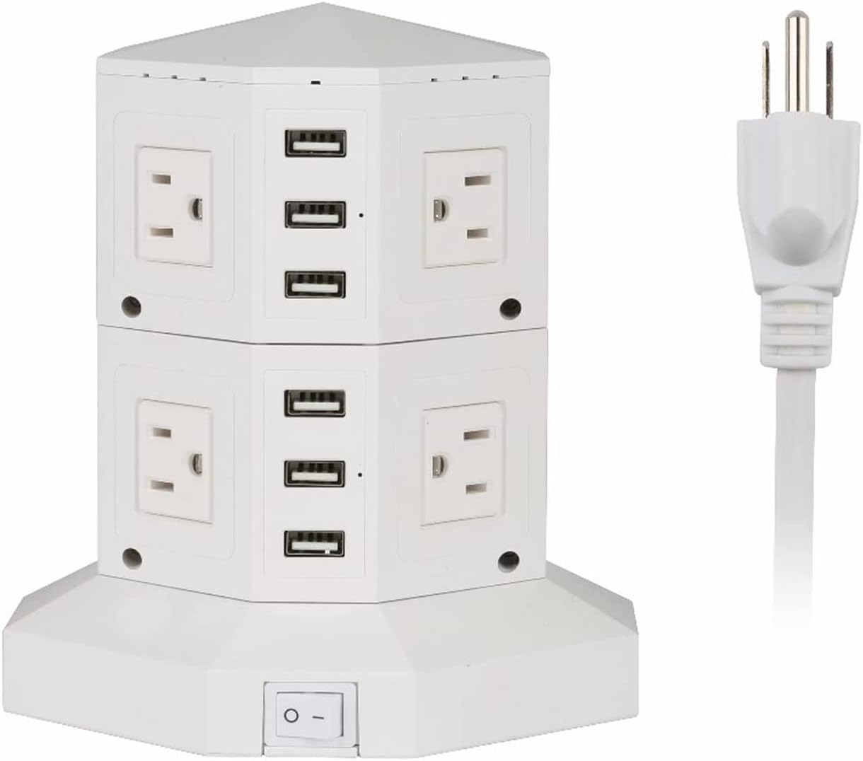 8-Outlet Tower Power Strip, 6-Smart USB Vertical Power Charging Station with Surge Protector & Overload Protector for Office, Home Stay or Travel (2-Layer, White)