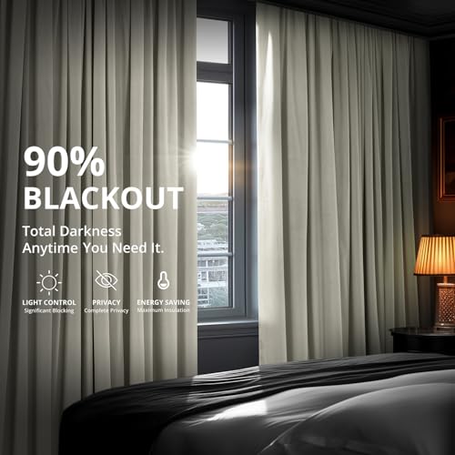 HPD Half Price Drapes Signature Velvet Thermal Blackout Curtains for Living Room 120 Inch Long (1 Panel) Rod Pocket Insulated Blackout Curtains for Bedroom Window Curtains, 50W x 120L, Porcelain White
