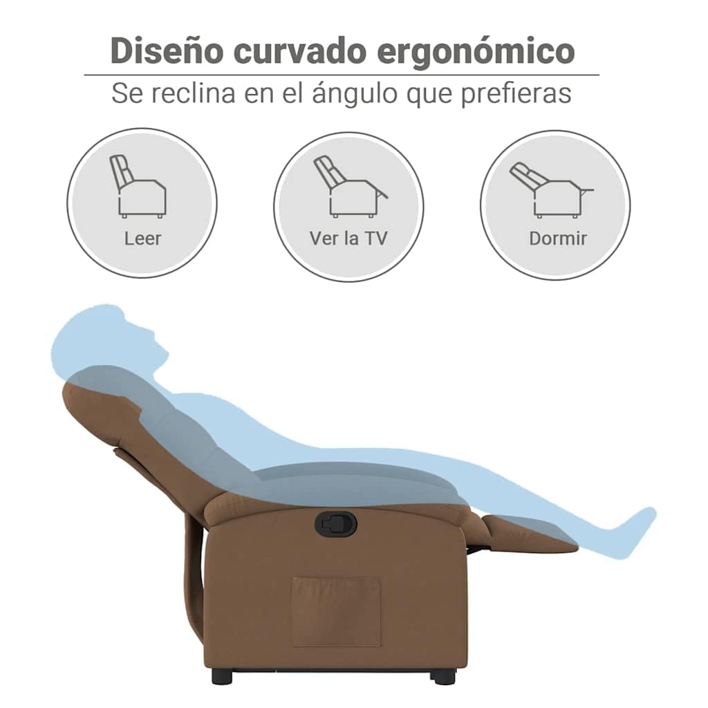 vidaXL Sillón Reclinable Elevable, Silla con Respaldo Reposabrazos, Sillón de Relax Descanso, Asiento Ajustable para Ancianos, Tela Marrón