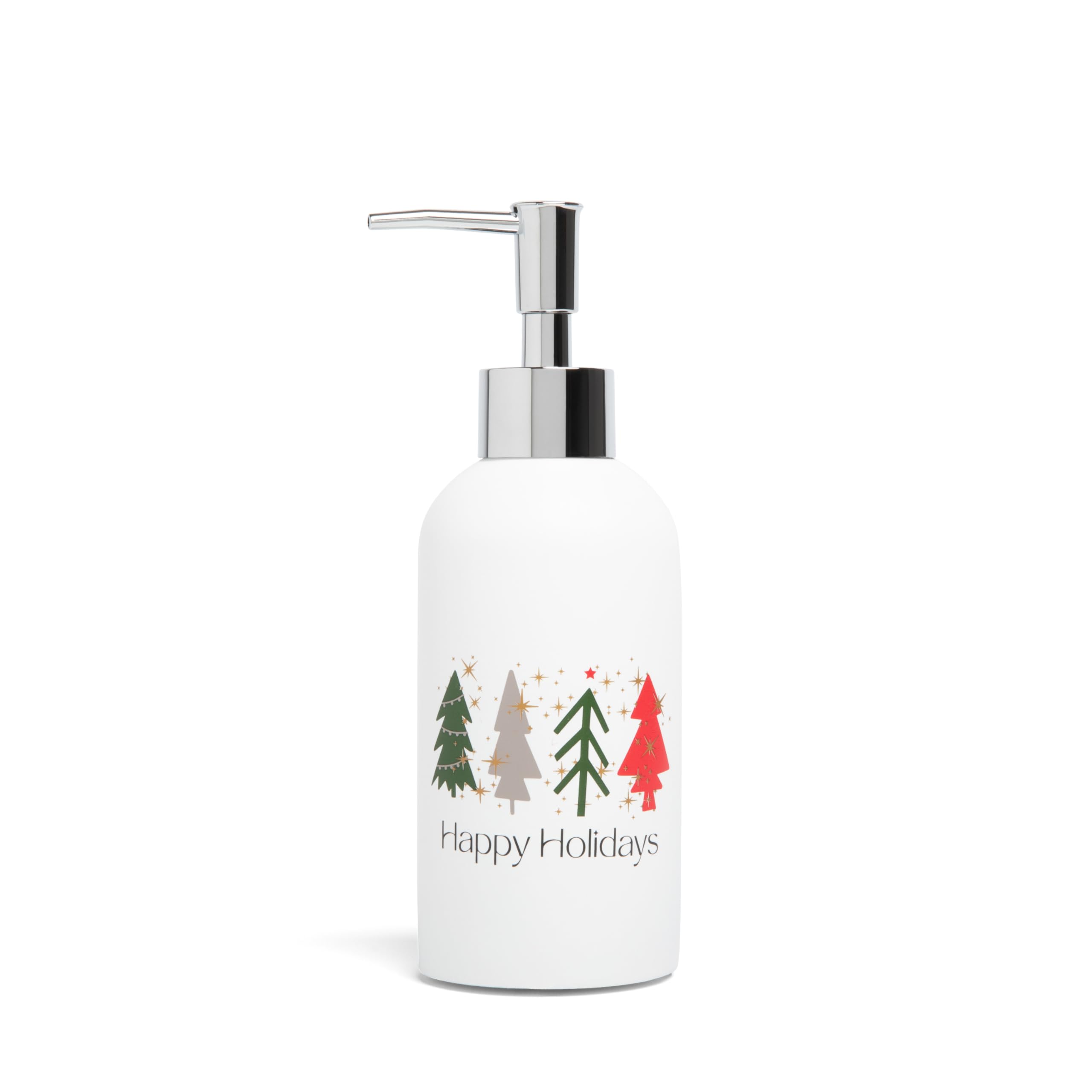 Essentra HomeMatte White Christmas Soap Dispenser with Modern Tree Design - 10 oz Capacity for Kitchen and Bathroom Décor