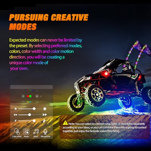 Image of Nilight 2PCS 3FT RGB LED Whip Light and 8 PCS Rock Lights Combo, Remote & App Control w /DIY Chasing Patterns Stop Turn Reverse Safety Antenna Lighted Whips for ATV UTV