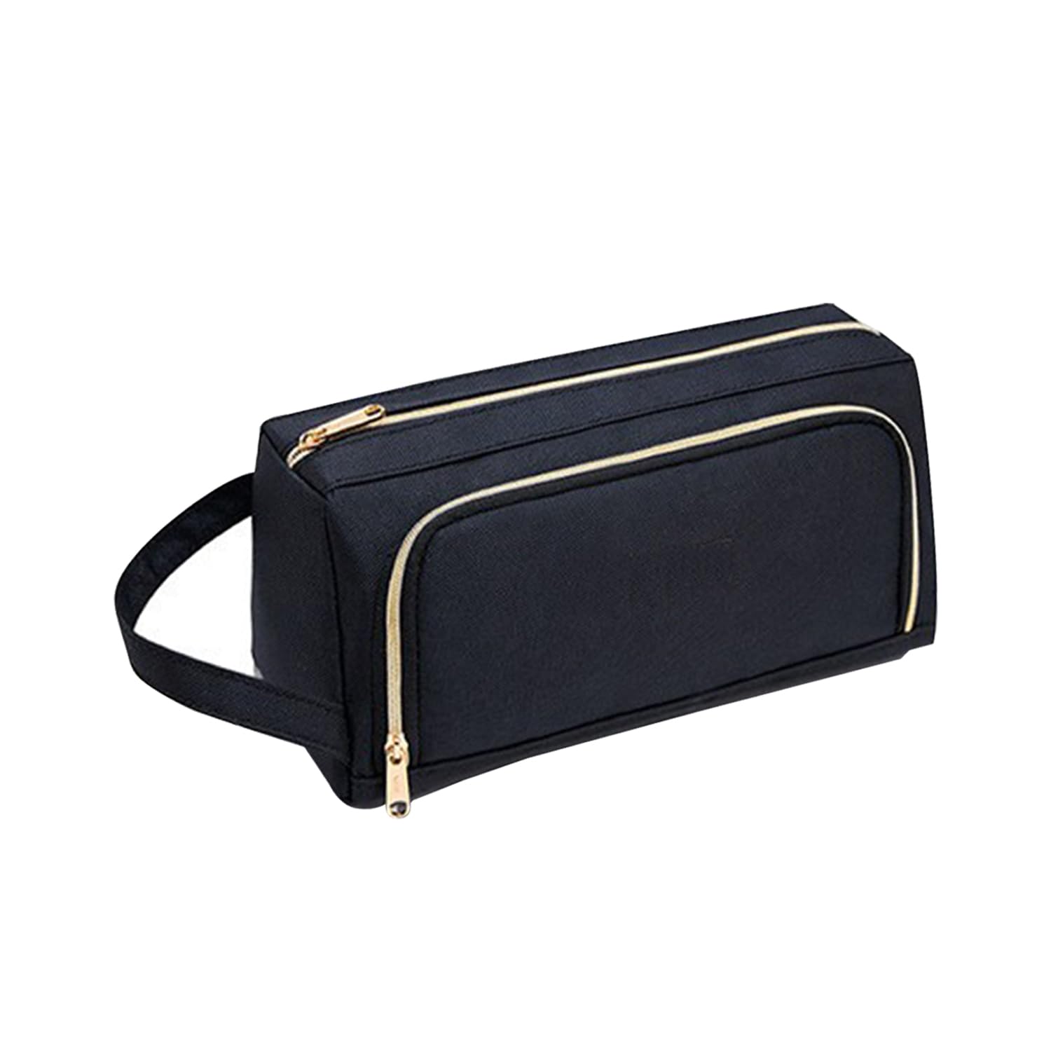 SLEEKEE 1 estuche portátil para artículos de papelería, material escolar, estuche de gran capacidad, simple neutral, estuche Oxford, bolsa de almacenamiento con múltiples compartimentos, Negro ,