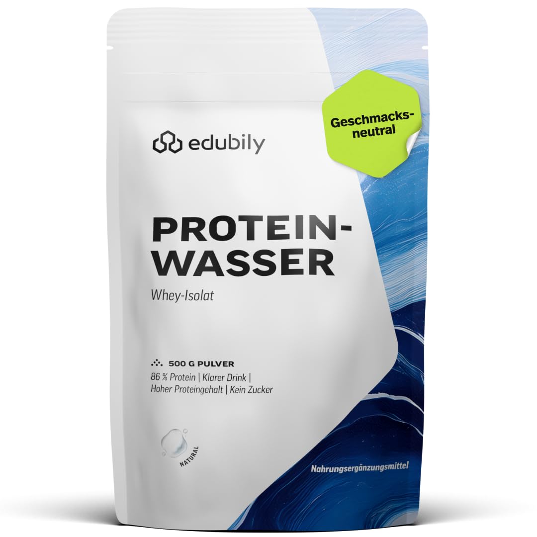 edubily® Clear Whey Proteinwasser - klares Whey Isolat Protein Pulver als erfrischendes Proteinwasser - mit 86% Protein aus Molkenproteinisolat, fettarm & hervorragend löslich - (500 g, Neutral)
