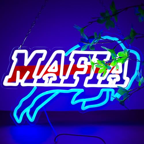 JFLLamp Buffalo Mafia Football Neon Signs for Wall Decor Neon Lights for Business Led Signs Suitable for Man Cave Restaurant Office Bar Pub Led Art 5V Power Adapter