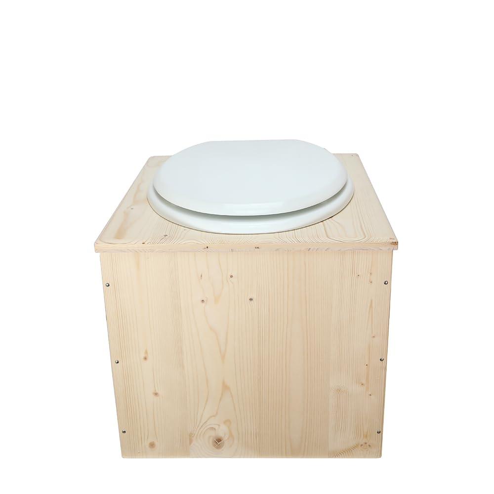 Toilette sèche en Bois avec bavette INOX et Seau 22L Plastique - La Blanche 22 litres - Fabrication Française - N9F4