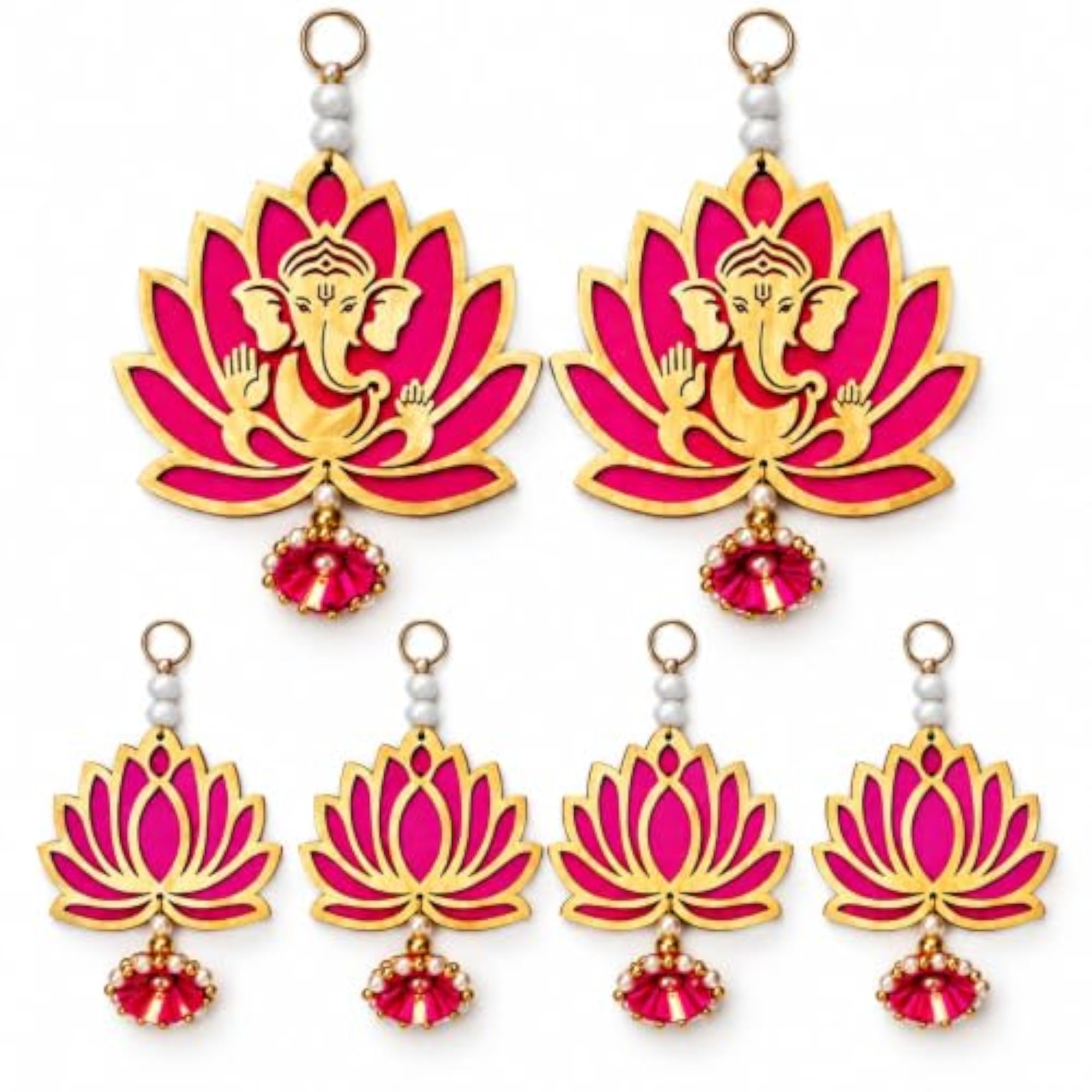 Handmade Jhumki Style Lotus Wall Decor, Set of 6