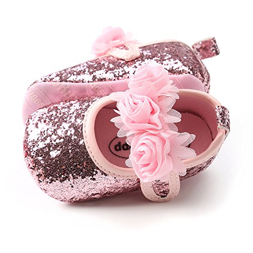 Antheron Baby Girls Mary Jane Flats Soft Sole Infant Moccasins Floral Sparkly Toddler Princess Dress Shoes(Pink,6-12 Month) #TOP4