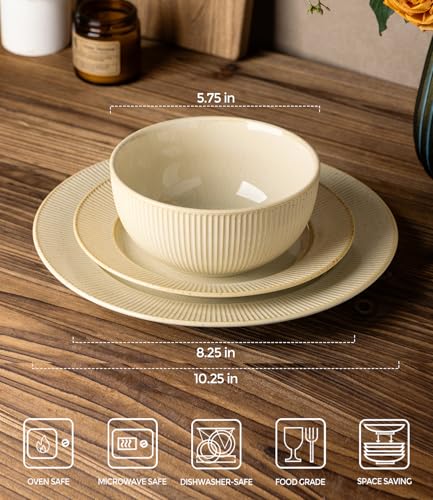 Image of TheTerra Ceramic Dinnerware Sets for 4, 12 Pieces Porcelain Lightweight Plates and Bowls Sets, Scratch Resistant Dish Set, Oven, Microwave & Dishwasher Safe, Cream Latte