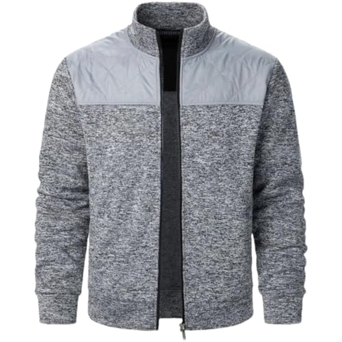 Men Patchwork Knit Cardigan Stand Collar Slim Fit Sweatercoat Casual Zipper Outerwear Fall Winter