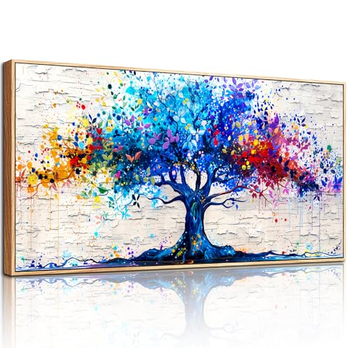 SERIMINO Tree of Life Framed Wall Art Prints, Colorful Tree Abstract Large Artwork, Nature Plant Canvas Art Wall Decor, Modern Graffiti Aesthetic Wall Pictures for Living Room Bedroom Office 24"X48"