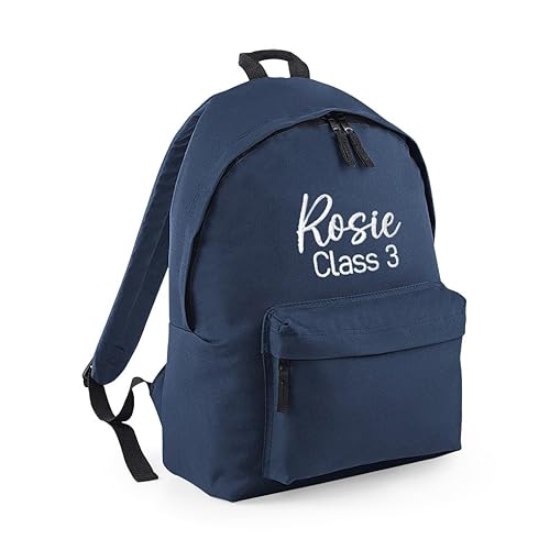 Teddyt's Navy Blue Personalised Primary Junior School Embroidered Name Backpack Bag (Navy Blue)