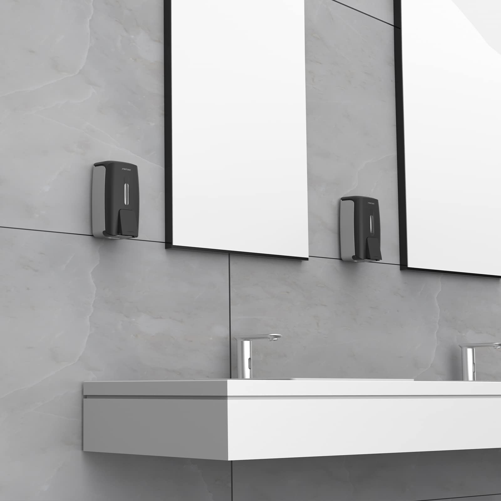 Interhas! - Dispenser manuale per sapone liquido, da parete, 800 ml, colore: nero