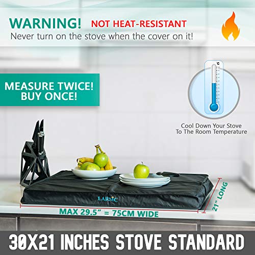 Larsic Gas Stove Burner Cover, Large, Trendy Dust, and Cat Hair Surface Protection for Modern Kitchens, Flat Serving or Food Prep Area, Foldable and Portable Design (29.5x21, Black)