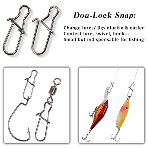120pcs Fishing Duo Lock Snaps, Stainless Steel Lure Hook Connector for Freshwater and Saltwater Fishing - 26LB to 220LB Test