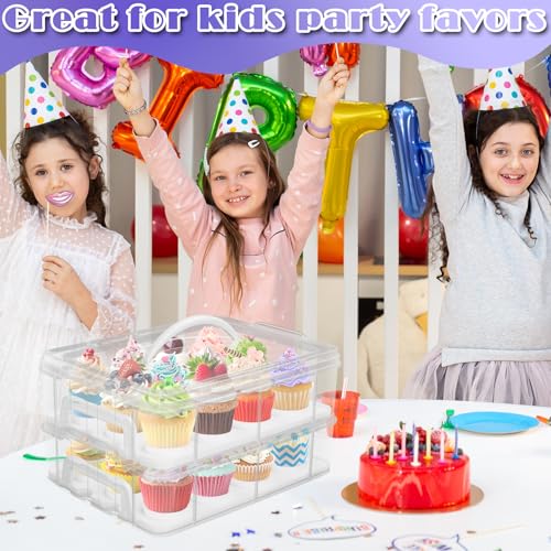Jellydog Toy Cake Carrier with Lid, Two Tier Handle Cupcake Carrier, Stackable Cupcake Holder Container for 24 Cupcakes, Cake Carrier with Trays, Dessert Container for Cake Pie Muffin Cobbler, White - Thumbnail 3