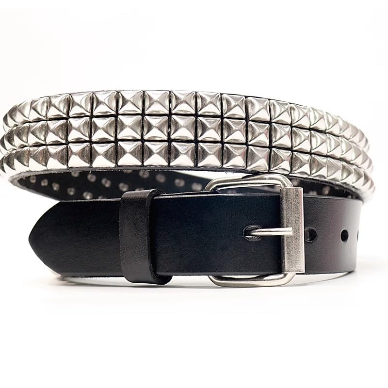 Vegetable Tanned Cowhide Leather Black Studded Belt- 1 1/4