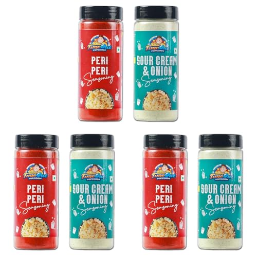Image of Time Out Popcorn Peri Peri and Sour Cream n Onion Seasoning, Multi-Purpose Powder, Popcorn and Snacks Flavoring,Pack of 6, 100g Each