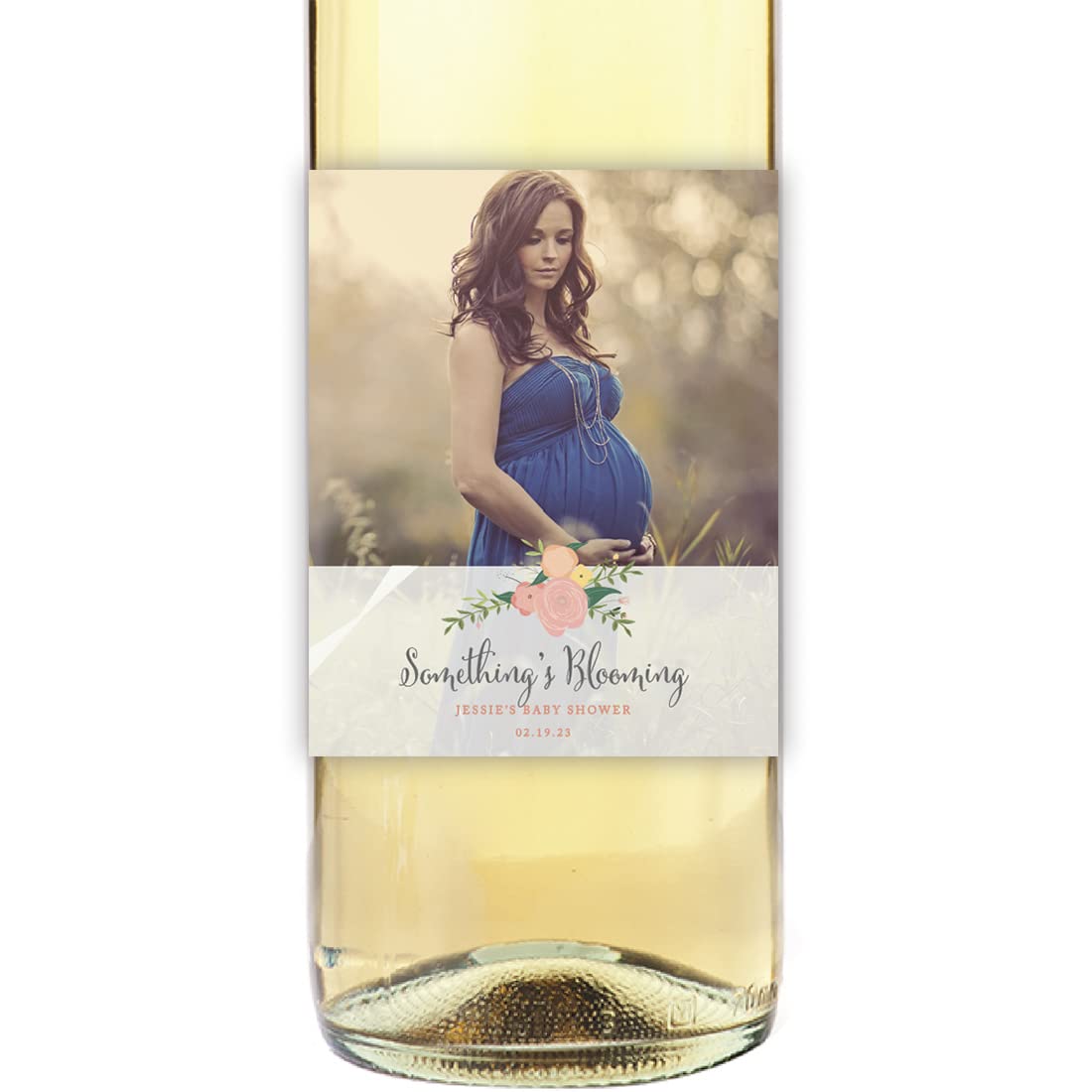 Andaz Press Photo Personalized Floral Roses Baby Shower Collection, Wine Bottle Labels, 20-Pack, Custom Image