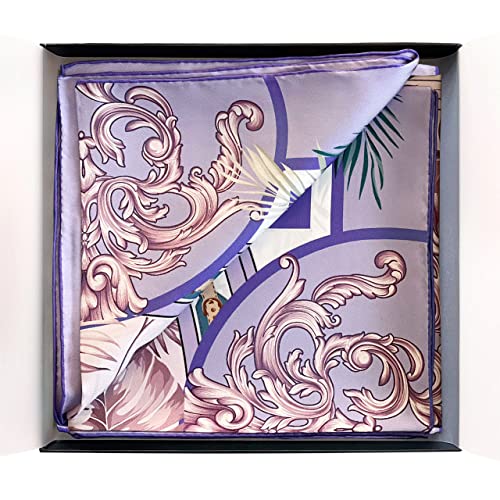 TheCotton&Silk 36" Square Hand-rolled Hem Mulberry Silk Twill Scarf, 18 Momme, Double-side Print3