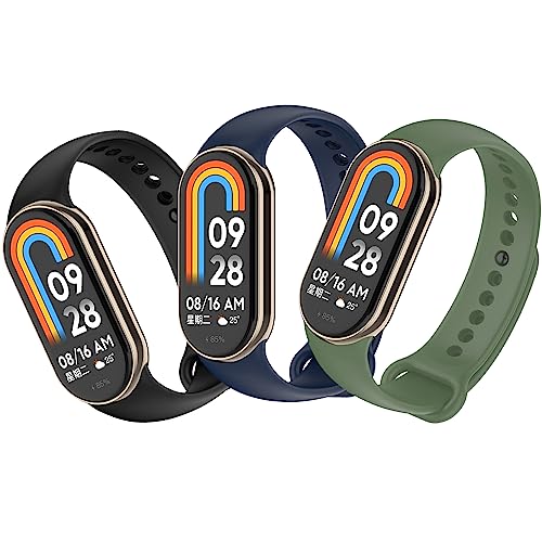BDIG Correa para Xiaomi Mi Band 9/Xiaomi Mi Band 8, 3 Piezas Correas para Xiaomi Band 9, Pulsera xiaomi mi band 8 Correa de Repuesto Suave, Transpirable, Resistente al Sudor (Negro/Azul/Verde)