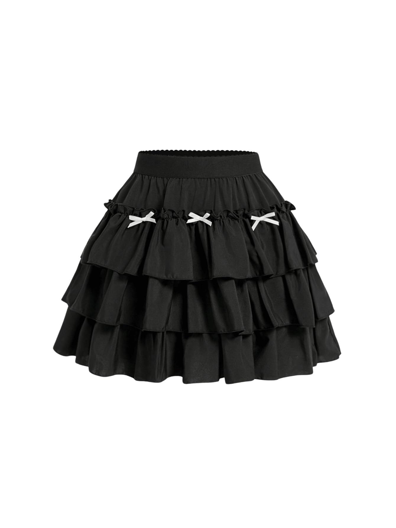 Verdusa Womens Y2K Ruffle Hem Elastic Waist Tiered Layered Flowy Bow Tie Mini Skirts