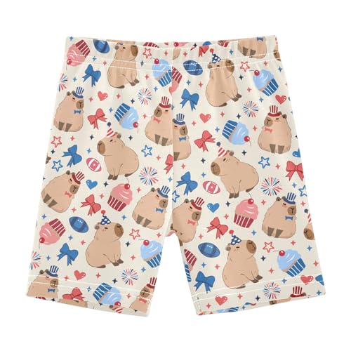 Cute Capybara Colorful Stars Girls Shorts Elastic Waist Sports Shorts Girls Leggings Pants for 4-10 Years