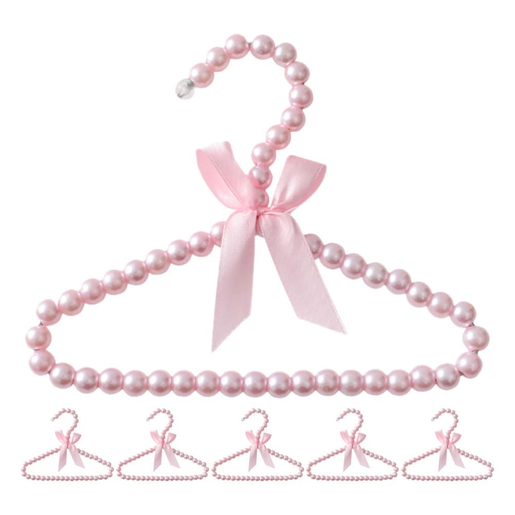 OUNONA Small Pearl Hanger 6pcs Baby Pet Dog Clothes Beads Hangers Mini Pearl Bow Clothes Coat Hangers Organizer for Kids Pet Cat Dogs Baby Clothes