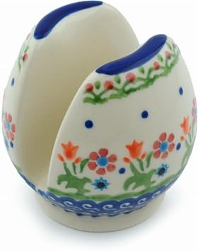 Polmedia Polish Pottery Napkin Holder - Spring Flowers Pattern Handmade in Boleslawiec Poland by Ceramika Bona + Certificate of Authenticity