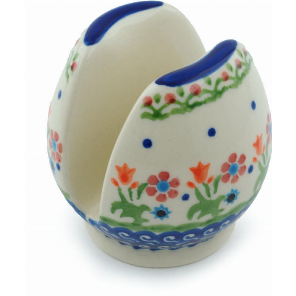 Polmedia Polish Pottery Napkin Holder - Spring Flowers Pattern Handmade in Boleslawiec Poland by Ceramika Bona + Certificate of Authenticity