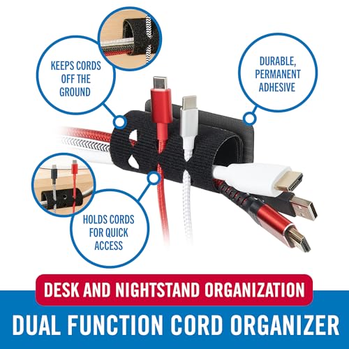 VELCRO Brand Cord Organizer for Desk Cable Management, Nightstand Organization, Unique Dual Function Cable Sleeve Cord Keepers Combo, Holds Wires for Easy Access, Route to Hide, Small 2pk Black image 2