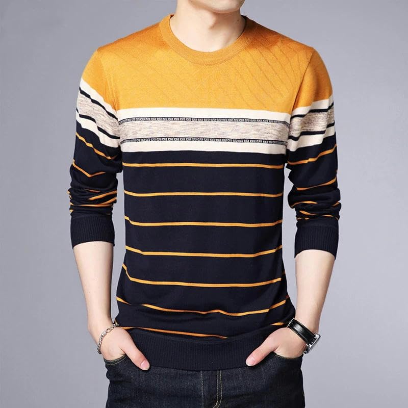 Men's Striped Knitted Sweater Casual Striped Knit Spring and Autumn Long Sleeved Pullover Men's Crew Neck Sweater3