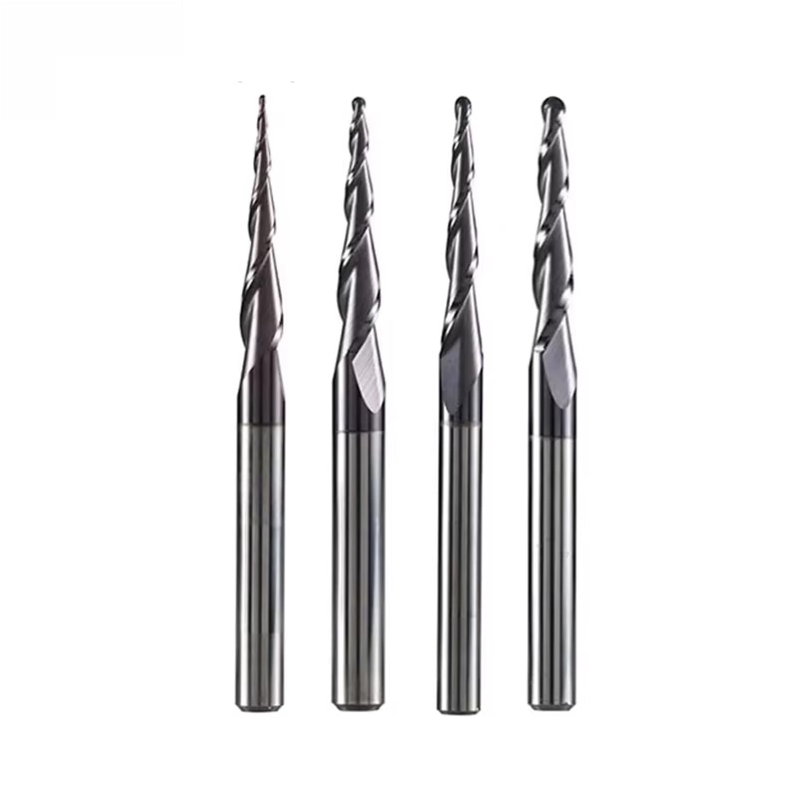 Lote de 4 brocas cónicas carburo sólido mm con punta esférica para fresado CNC, para madera y metal, grabado