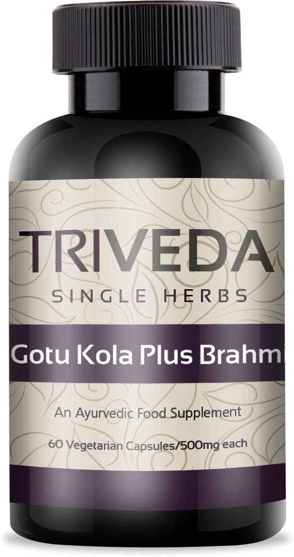 Triveda Gotu Kola Plus Brahmi Capsules | For Memory and Focus| 100% Natural Ayurvedic Supplement | Veggie Capsules |