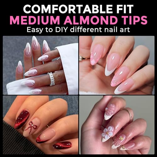 Image of UNA GELLA Almond Nail Tips 216pcs Medium Almond Press on Nails Pre-shape Gel Fake Nails for Full Cover Acrylic French False Nails For Nail Extension, DIY Salon 12 Sizes Gelly Tips