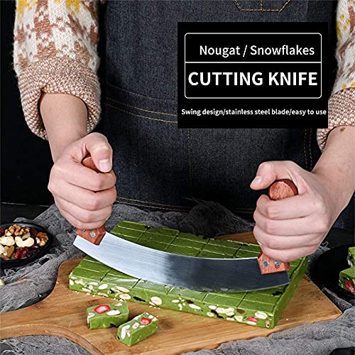 Image of Baskety Mezzaluna Rocking Vegetable Chopper and Mincing Knife, Stainless Steel Blade with Wooden Handles