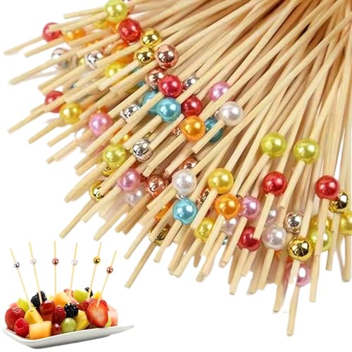 La Mejor Selección de Pinchos para tartas , tabla con los diez mejores. 45 200 palillos de madera 4, 7 con perlas de plástico coloridas, brochetas para aperitivos y tartas, palillos decorativos para cócteles
