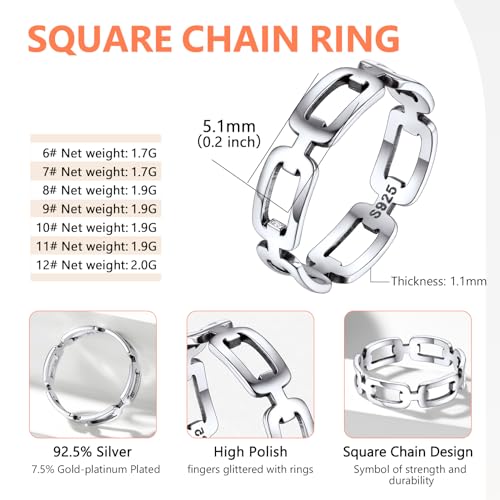 Silvora 925 Sterling Silver Cuban Link Rings, Wheat Chain Rings for Women Men Statement Stackable Jewelry for Men Size 6-134