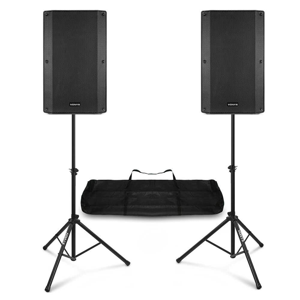 VONYX - Ensemble d'Enceintes Actives DJ, 800W, 12 Pouces, avec Trépieds Réglables, Bluetooth, Idéal pour DJ Mobiles, Soirées, Mariages et Karaoké