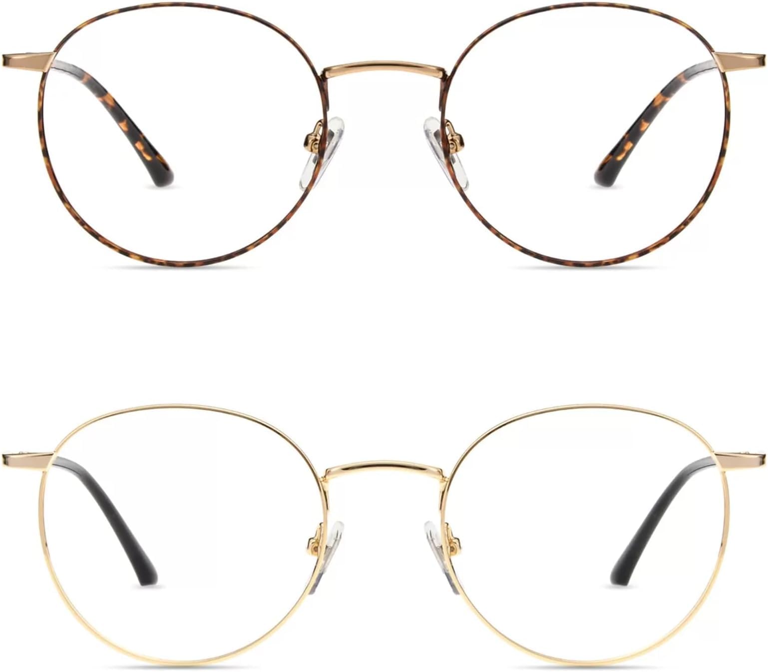 Firmoo Blaulichtfilter Brille Damen Herren Runde Computerbrille ohne Stärke | Metall Entspiegelt Anti Blaulicht Brille ohne sehstärke für PC/Handy/Fernseher,Gold & Schildpatt