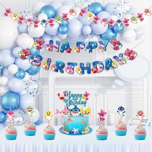 "Bby Shrk Theme Birthday Party Supplies – Complete Decorations Set with Happy Birthday Banner, Cake Topper, Cupcake Toppers, Garland, Table Décor, and Party Accessories for Boys and Girls"