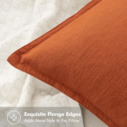 Image of MIULEE Decorative Linen Pillow Covers 20x20 Inch Burnt Orange Boho Farmhouse Neutral Couch Throw Pillows for Bed Pack of 2 Accent Modern Pillowcase Summer Sofa Livingroom Home Decor